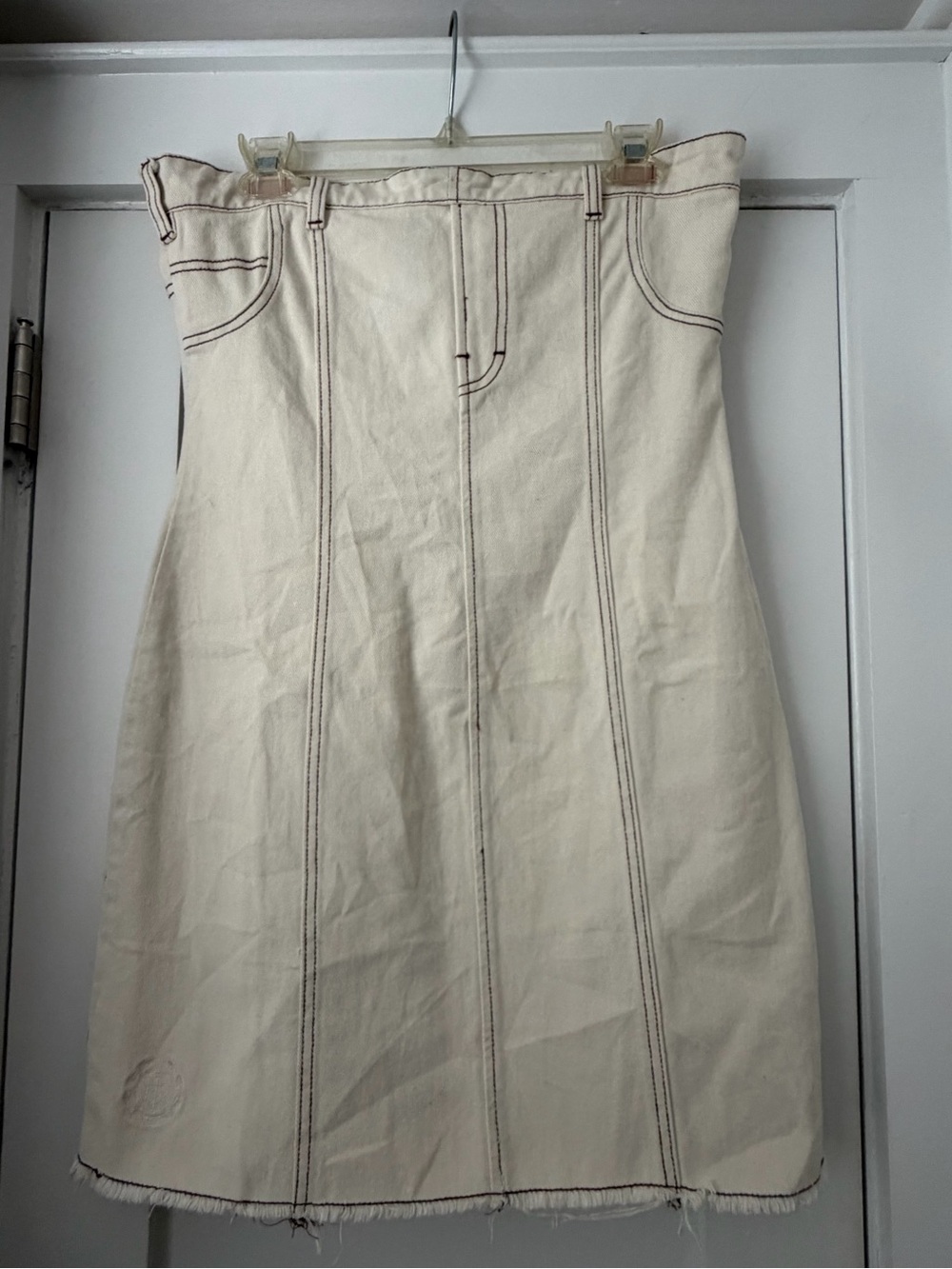 Urban Outfitters Cream Strapless Dress with Brown Contrast Stitching